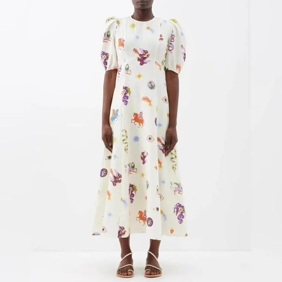 ALEMAIS Aether Abstract Print Linen Midi Dress - Picture 2 of 10